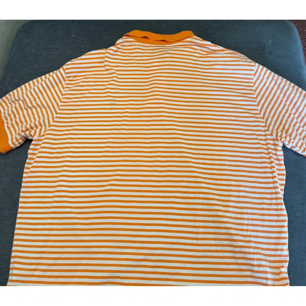 Polo‎ Ralph Lauren Mens XL Orange White Striped Short Sleeve Jersey Polo Shirt